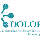 DOLORisk logo: 6 bubbles in a circle with arrows pointing towards the centre, next to text "DOLORisk: Understanding risk factors and determinants for neuropathic pain", in dark teal blue